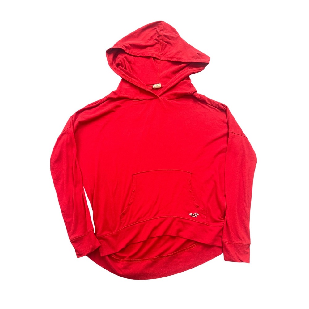 Hollister Hooded Sweater Womens Small Red Long Sleeve High Low Hem Pullover